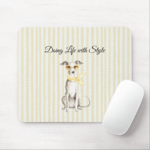 Mellow Yellow Scarf White Dog Stripes Mouse Pad