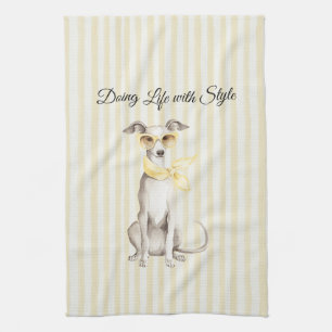 Mellow Yellow Scarf White Dog Tea Towel