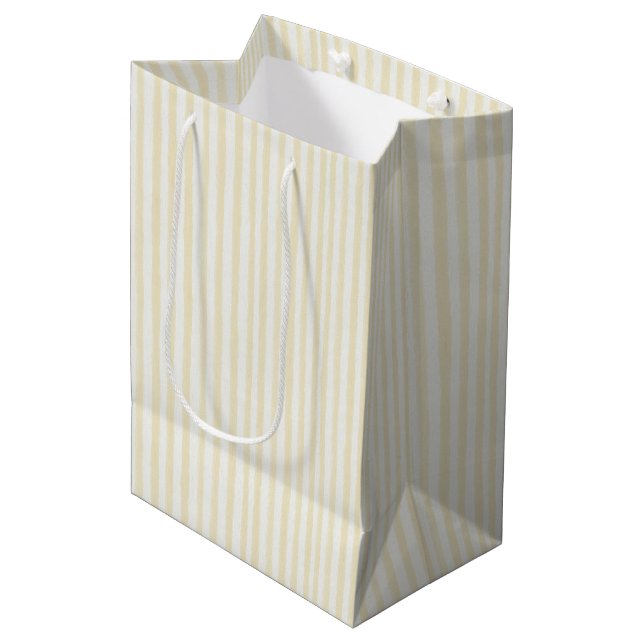 Mellow Yellow White Stripes Birthday Medium Gift Bag (Front Angled)