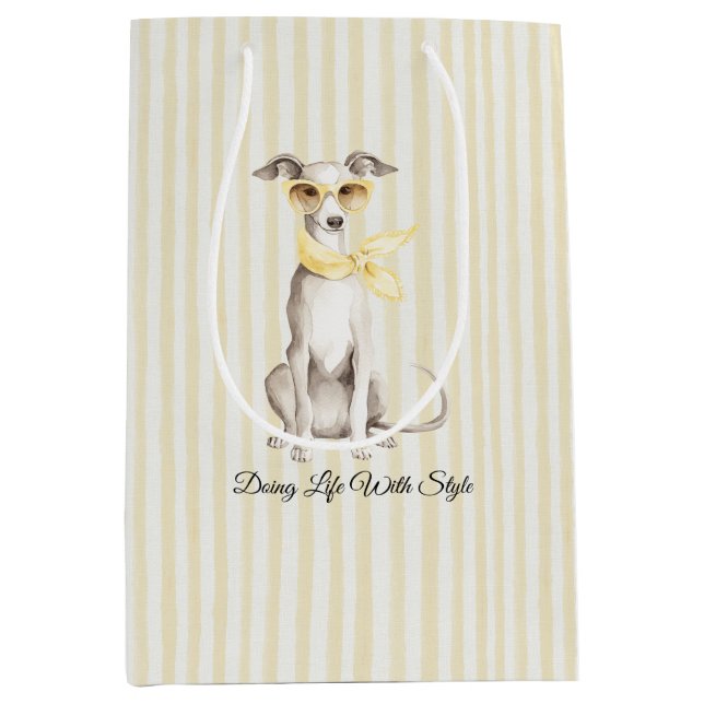 Mellow Yellow White Stripes Birthday Medium Gift Bag (Front)