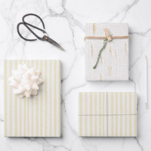 Mellow Yellow White Stripes Birthday Wrapping Paper Sheet