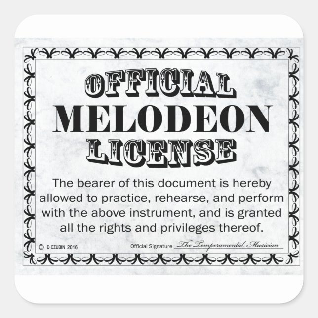 Melodeon License Square Sticker (Front)