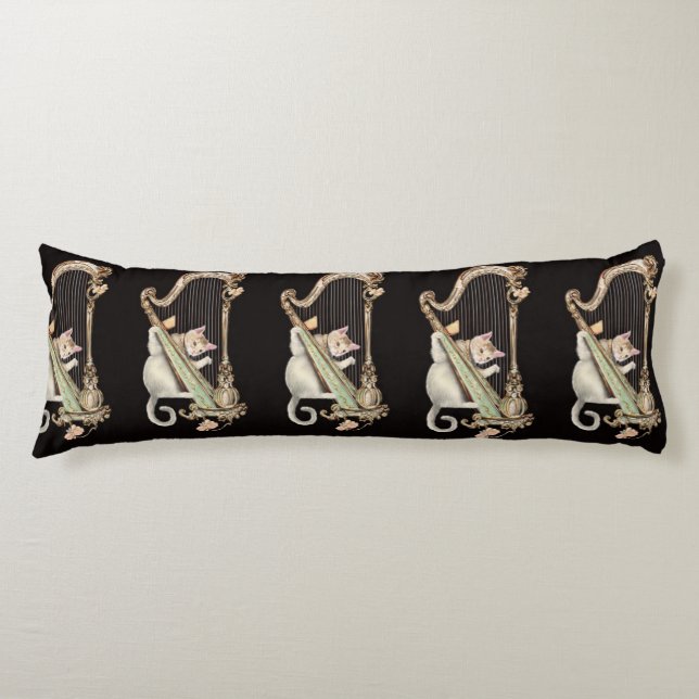 Melodic Cat – Ornate Harp Body Pillow (Front)