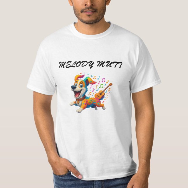 Melody Mutt" T-Shirt - Whimsical Musical Dog Desig (Front)