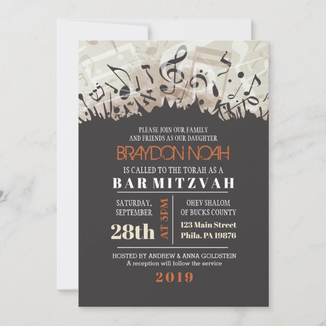MELODY of the TORAH Bar Bat Mitzvah Invitation (Front)