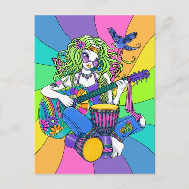 "Melody" Rainbow Guitar Hippie Fairy Postcard (Front)