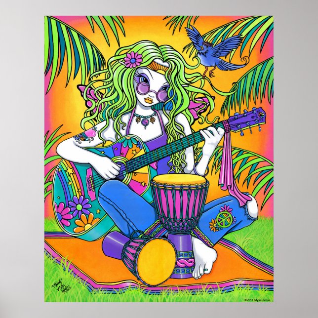 "Melody" Rainbow Guitar Hippie Fairy Poster (Front)