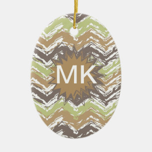 Melon Brandy Scribble ZigZag Pattern Ceramic Tree Decoration