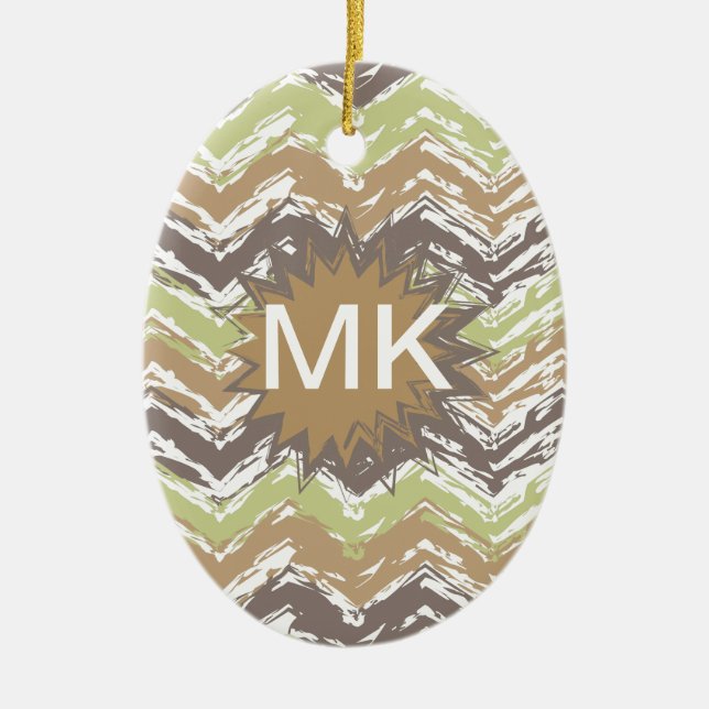 Melon Brandy Scribble ZigZag Pattern Ceramic Tree Decoration (Front)