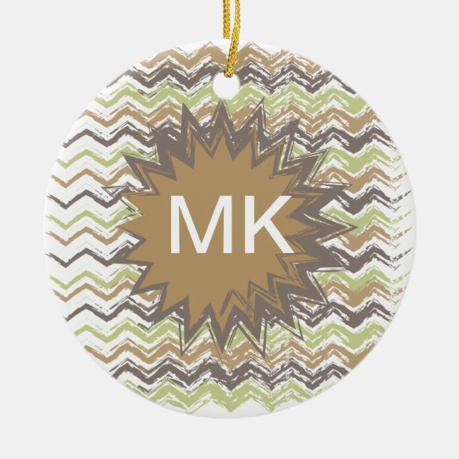 Melon Brandy Scribble ZigZag Pattern Ceramic Tree Decoration (Front)