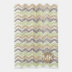Melon Brandy Scribble ZigZag Pattern Tea Towel