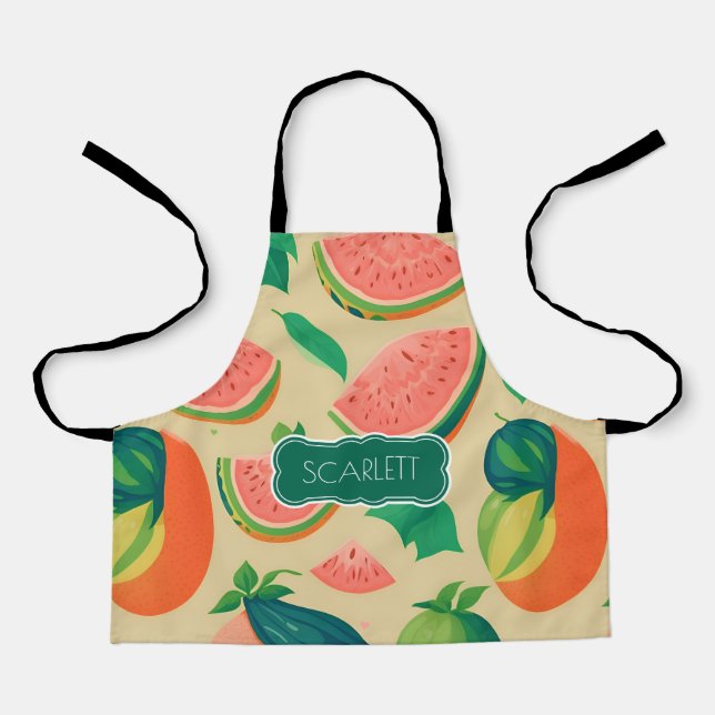 Melon Fruits Watercolor Colourful Pattern Apron (Front)