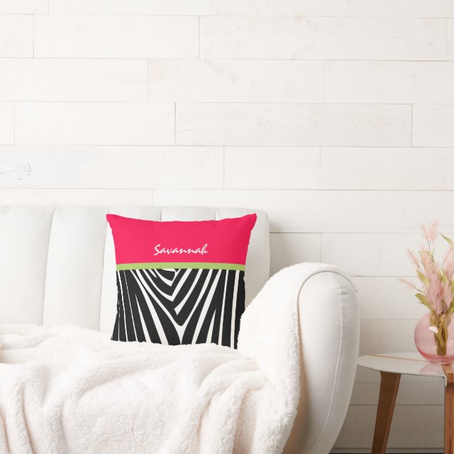 Melon Hot Pink Personalise Stylish Zebra Pillow (Couch)