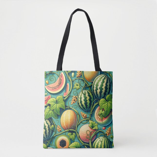 Melon Medley: A Vibrant Vineyard Patchwork Tote Bag (Front)