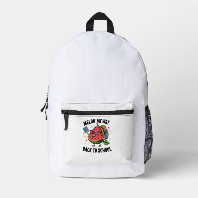 Melon my Way Back to School Watermelon Fruit Printed Backpack (Front)