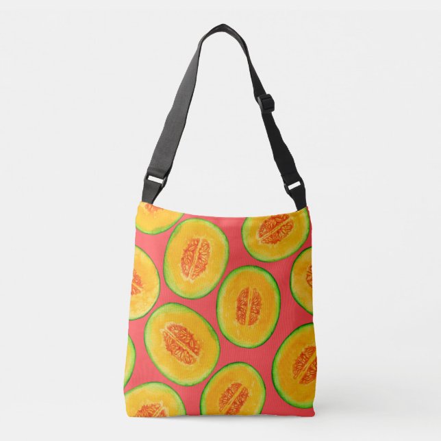 Melon slices watercolor pattern crossbody bag (Front)