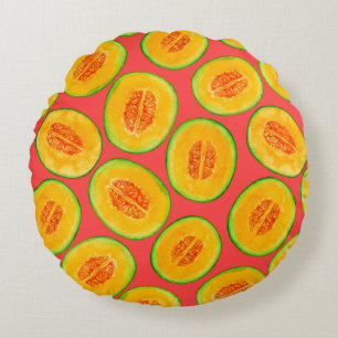 Melon slices watercolor pattern round cushion