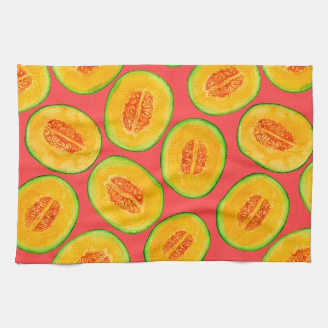 Melon slices watercolor pattern tea towel (Horizontal)