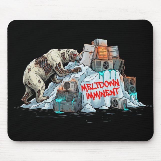 Meltdown Imminent – Climate Collapse Polar Bear Mouse Pad (Front)