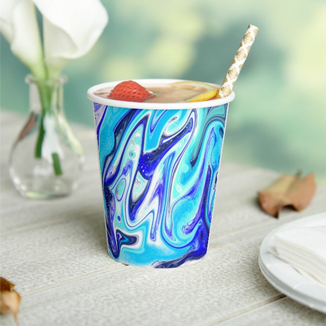 Melted Blue | Marble Fluid Art Paper Cups (Insitu)