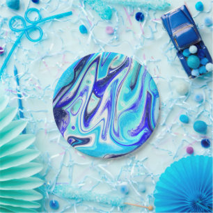Melted Blue Marble Fluid Art Paper Plate