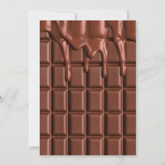 Melted chocolate dripping over a chocolate block invitation