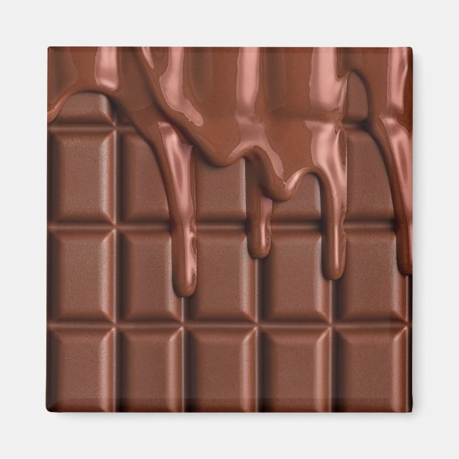 Melted chocolate dripping over a chocolate block magnet (Front)