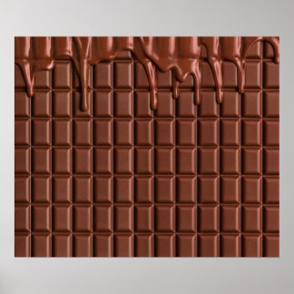 Melted chocolate dripping over a chocolate block poster