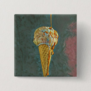 Melted chocolate ice cream cone 15 cm square badge