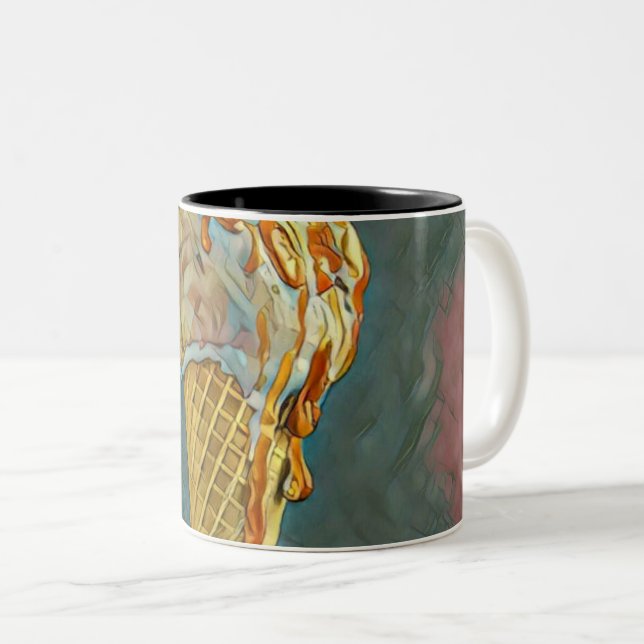 Melted chocolate ice cream cone Two-Tone coffee mug (Front Right)