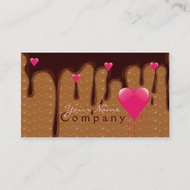 melted chocolate with pink hearts business card (Front)