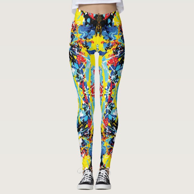 Melted Colour Multicolor Abstract Splatter Leggings (Front)