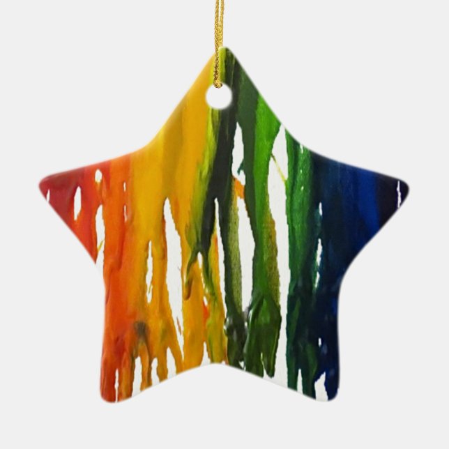 Melted Crayon on canvass Ceramic Tree Decoration (Front)
