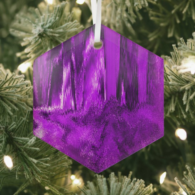 Melted Glitch Purple Glass Tree Decoration (Insitu)
