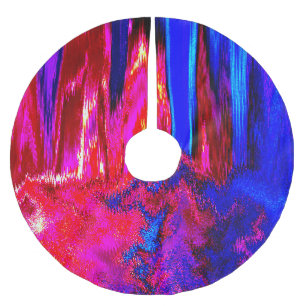 Melted Glitch Red and Blue Brushed Polyester Tree Skirt