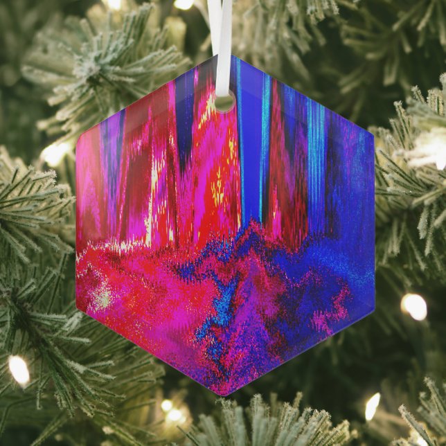 Melted Glitch Red and Blue Glass Tree Decoration (Insitu)