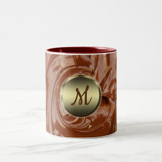 Melted hot chocolate cocoa fudge swirl dessert Two-Tone coffee mug (Center)
