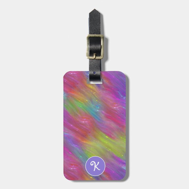 Melted Rainbow Glass Personalised Luggage Tag (Front Vertical)