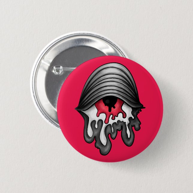 Melted Red Eye: Surreal Horror 6 Cm Round Badge (Front & Back)