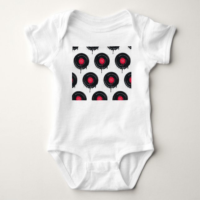 Melted vinyl records, artistic pattern. baby bodysuit (Front)
