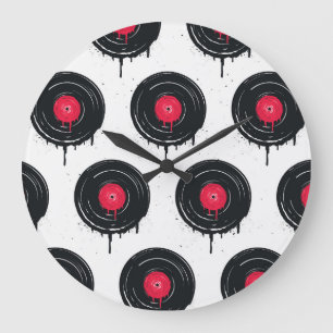 Melted vinyl records, artistic pattern. large clock