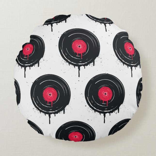 Melted vinyl records, artistic pattern. round cushion (Front)