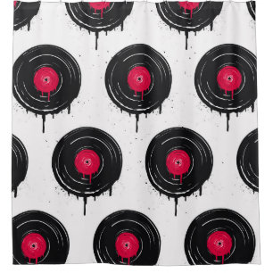 Melted vinyl records, artistic pattern. shower curtain