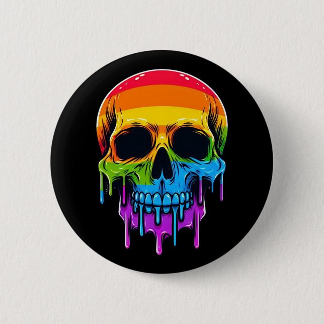 Melthing Rainbow Skull 6 Cm Round Badge (Front)