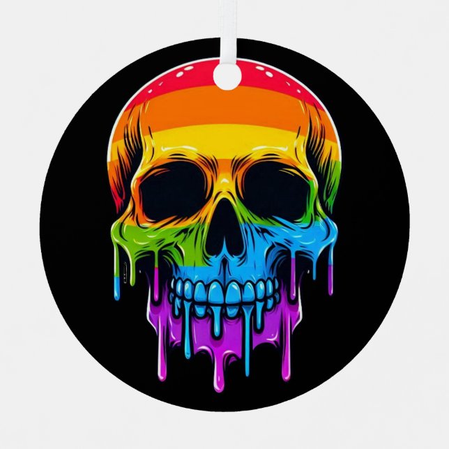 Melthing Rainbow Skull Metal Tree Decoration (Front)
