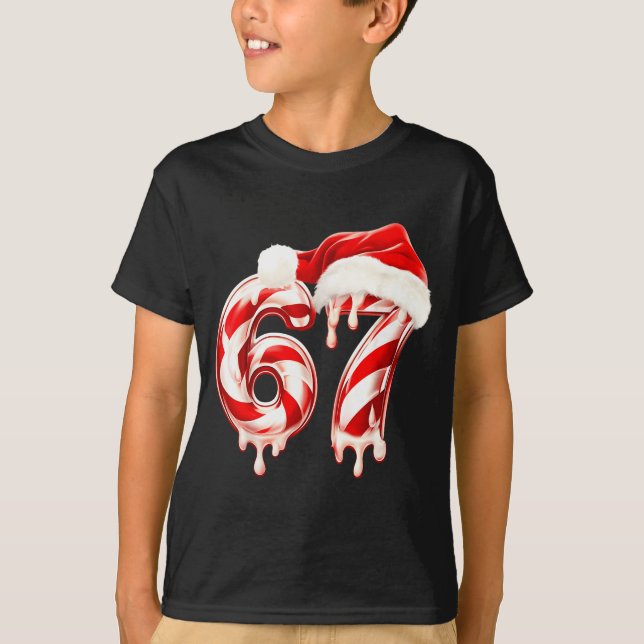 Melting Candy Cane 67 Christmas Design, Santa Hat  T-Shirt (Front)