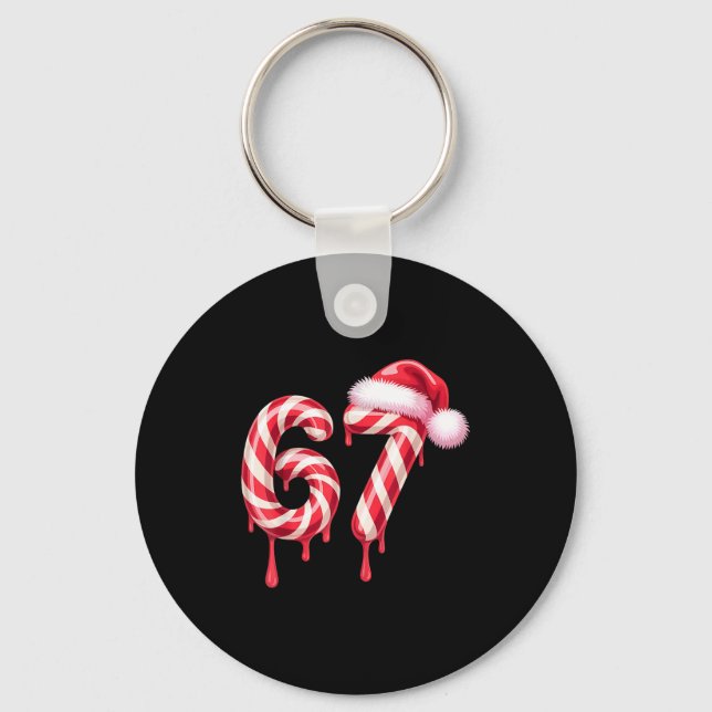 Melting Candy Cane 67 Christmas, Santa Hat Holiday Key Ring (Front)