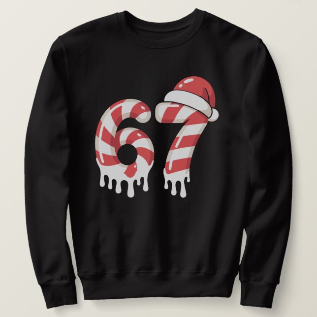 Melting Candy Cane 67 Christmas "Six Seven"  Santa Sweatshirt (Design Front)