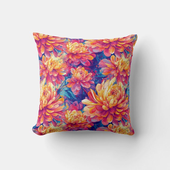 Melting Chrysanthemum Pop Art Vibrant Design Cushion (Front)