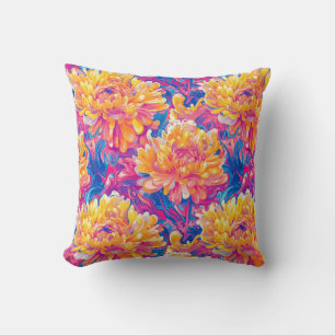 Melting Chrysanthemum Pop Art Vibrant Design Cushion